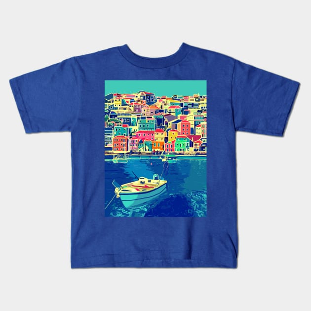 Port of Corfu in Greece Kids T-Shirt by Mimie20